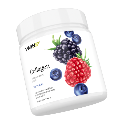 1WIN Коллаген + гиалуроновая кислота + витамин С / Collagen + hyaluronic acid + vitamin C Ягодный микс порошок банка 180 г 30 порций
