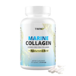 1WIN Морской коллаген с витамином С и гиалуроновой кислотой / Marine collagen with Vitamin C and Hyaluronic acid капсулы массой 475 мг 155 шт 1WIN Морской коллаген с витамином С и гиалуроновой кислотой / Marine collagen with Vitamin C and Hyaluronic acid капсулы массой 475 мг 155 шт