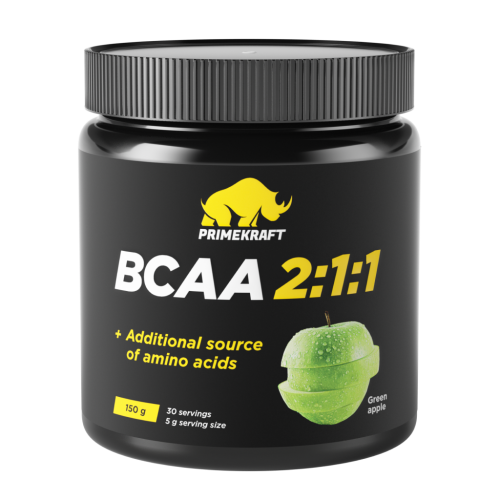 Комплекс аминокислот БЦАА 2:1:1/ВСAА 2:1:1 Prime Kraft со вкусом зеленое яблоко порошок банка 150 г 1 шт Комплекс аминокислот БЦАА 2:1:1/ВСAА 2:1:1 Prime Kraft со вкусом зеленое яблоко порошок банка 150 г 1 шт