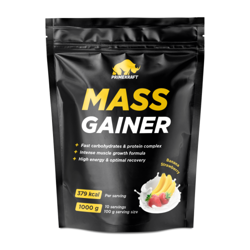 Масс Гейнер/Mass Gainer Prime Kraft белково-углеводный порошок со вкусом Клубника-банан дой-пак 1000 г 1 шт Масс Гейнер/Mass Gainer Prime Kraft белково-углеводный порошок со вкусом Клубника-банан дой-пак 1000 г 1 шт