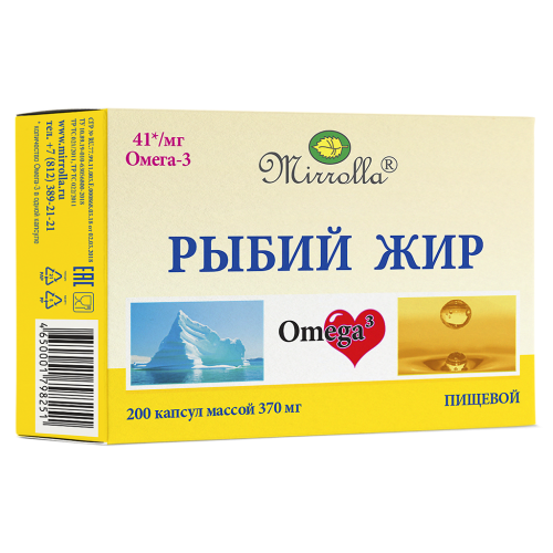 Mirrolla Рыбий жир пищевой капсулы массой 370 мг 200 шт Mirrolla Рыбий жир пищевой капсулы массой 370 мг 200 шт