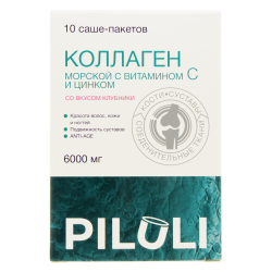 PILULI Коллаген морской 6000 мг со вкусом клубники порошок в саше по 6,5 г 10 шт PILULI Коллаген морской 6000 мг со вкусом клубники порошок в саше по 6,5 г 10 шт