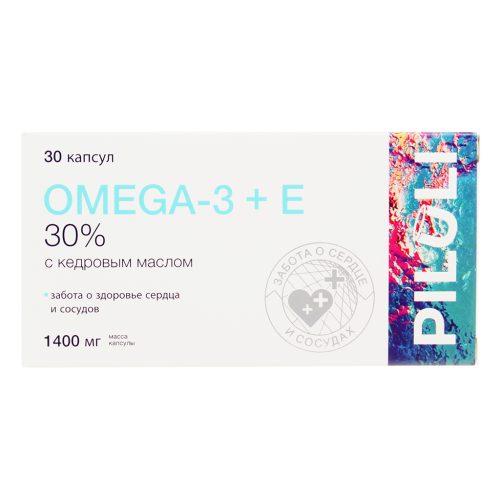 PILULI Омега-3 30% с кедровым маслом и вит E капсулы массой 1400 мг 30 шт PILULI Омега-3 30% с кедровым маслом и вит E капсулы массой 1400 мг 30 шт