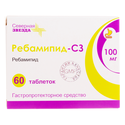 Ребамипид-СЗ таблетки покрыт.плен.об. 100 мг 60 шт Ребамипид-СЗ таблетки покрыт.плен.об. 100 мг 60 шт