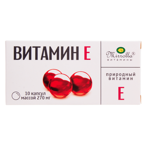 Витамин Е (Токоферола ацетат) Мирролла капсулы массой 270 мг 10 шт Витамин Е (Токоферола ацетат) Мирролла капсулы массой 270 мг 10 шт