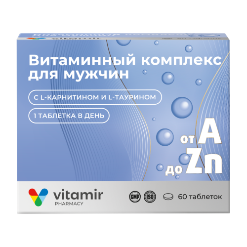 Витамир Витаминный комплекс A-Zn для мужчин таблетки покрыт.об. массой 900 мг 60 шт
