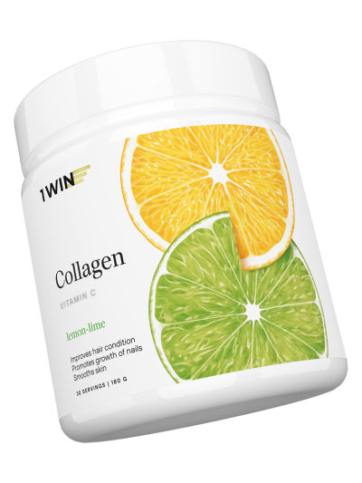 1WIN Коллаген + витамин С / Collagen + Vitamin C Лимон-Лайм порошок банка 180г 30 порций