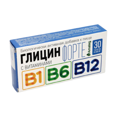 Глицин Форте таблетки по 600 мг с витаминами В1 В6 В12 30 шт