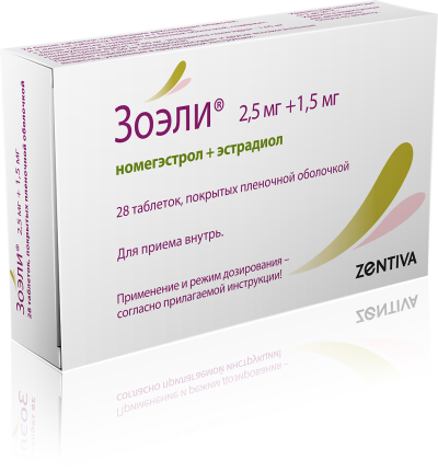 Зоэли таблетки покрыт.плен.об. 2,5 мг+1,5 мг 28 шт